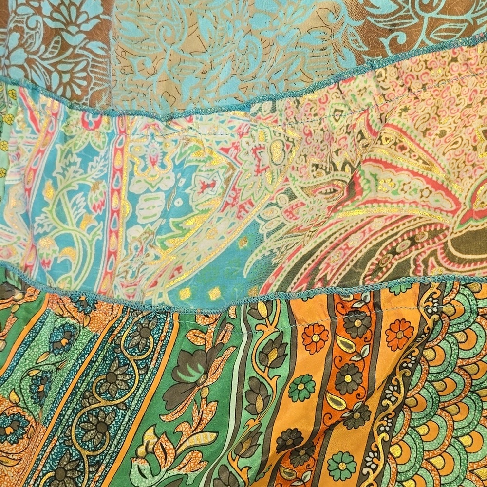 India  Boutique  Silk Hippie Boho Patchwork Maxi Tiered Skirt - Picture 6 of 12